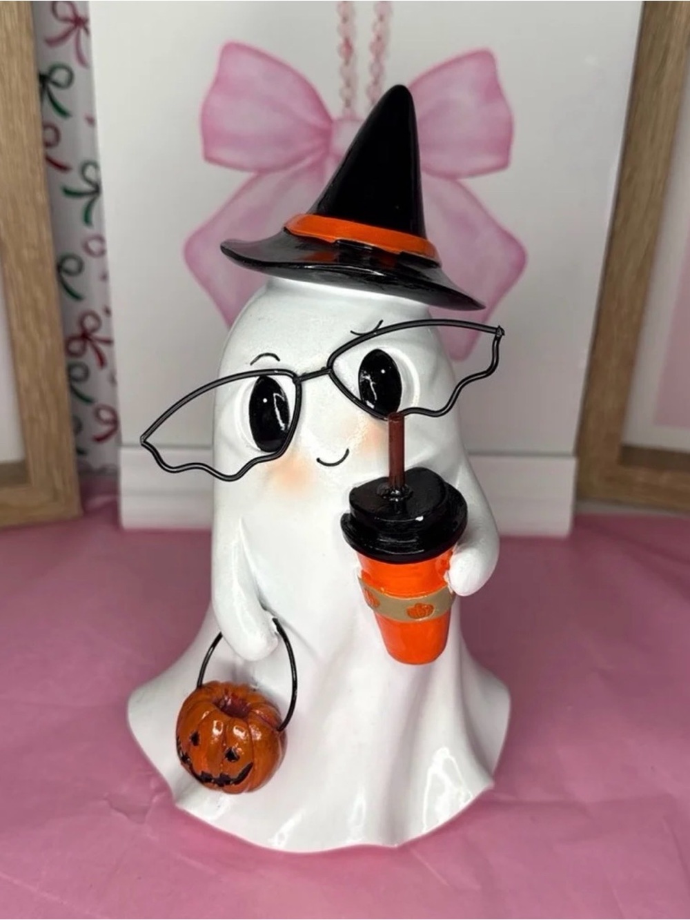 Ghost with Glasses Holding Latte tumbler